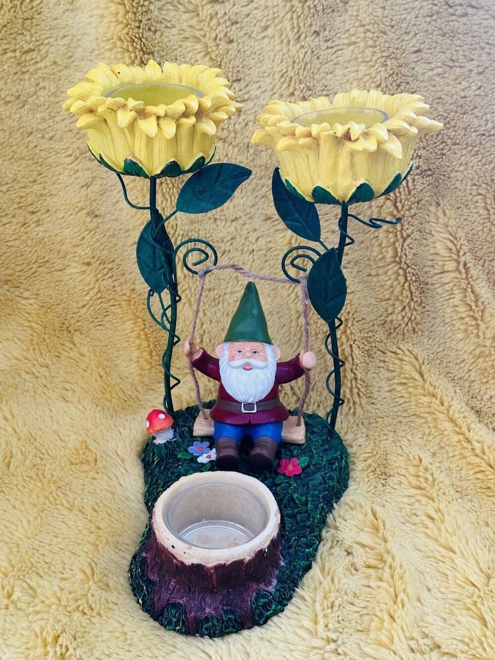 Yankee Candle Gnome Swing 3 Tea Light Candle Holder Sunflowers 3 Garden Summer